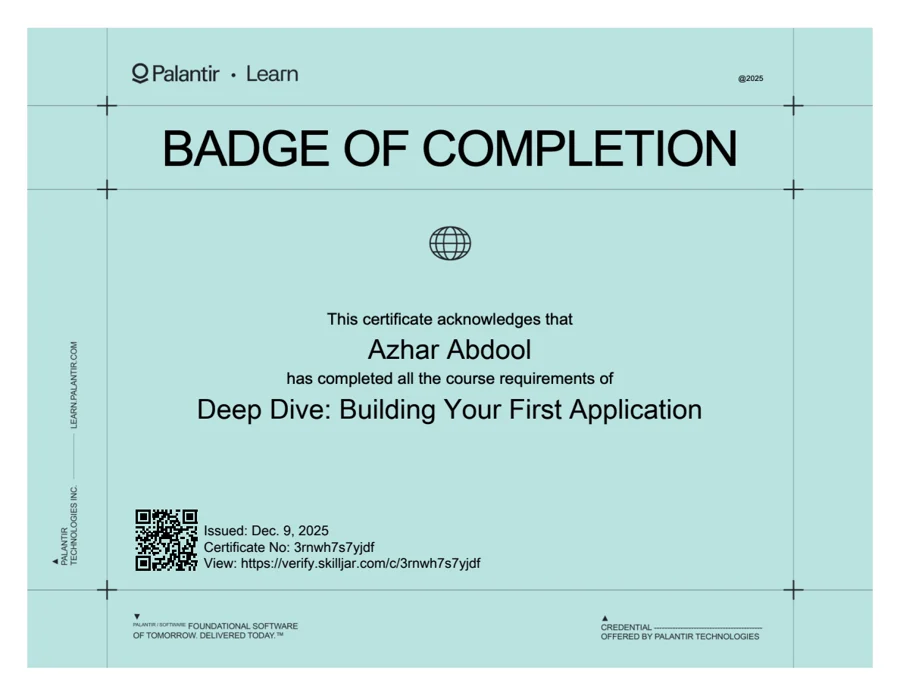 Genuine Palantir document for Deep Dive: Building Your First Application, privacy-reviewed copy
