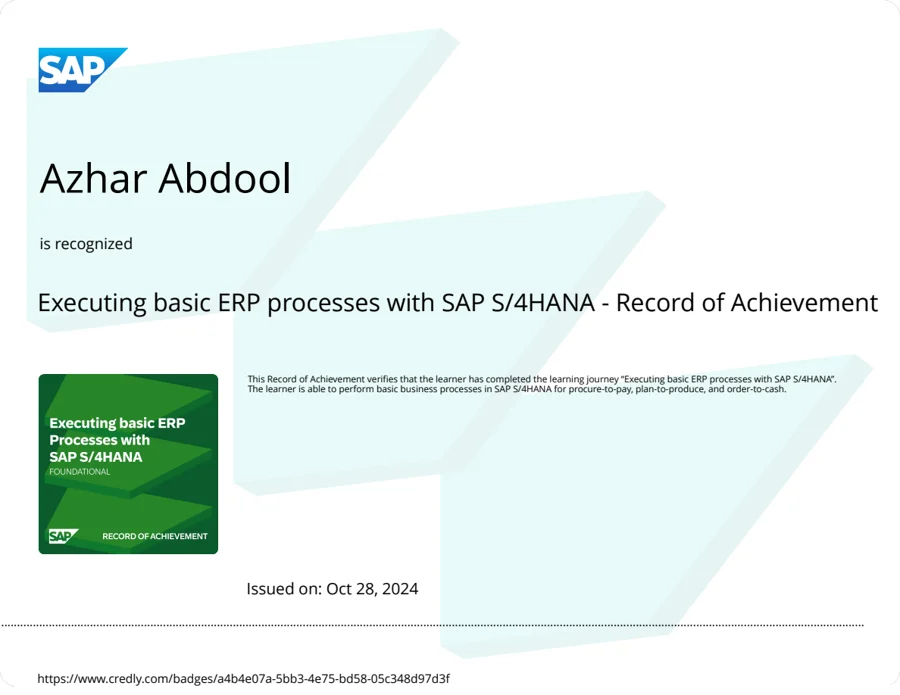 Genuine SAP document for Executing basic ERP processes with SAP S/4HANA, privacy-reviewed copy