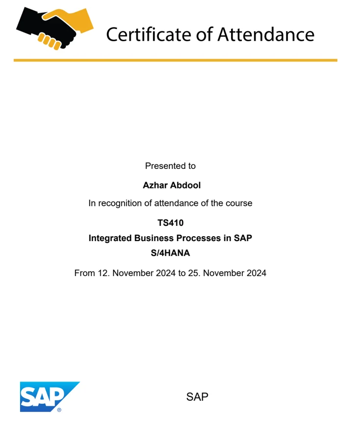 Genuine SAP document for TS410 - Integrated Business Processes in SAP S/4HANA, privacy-reviewed copy