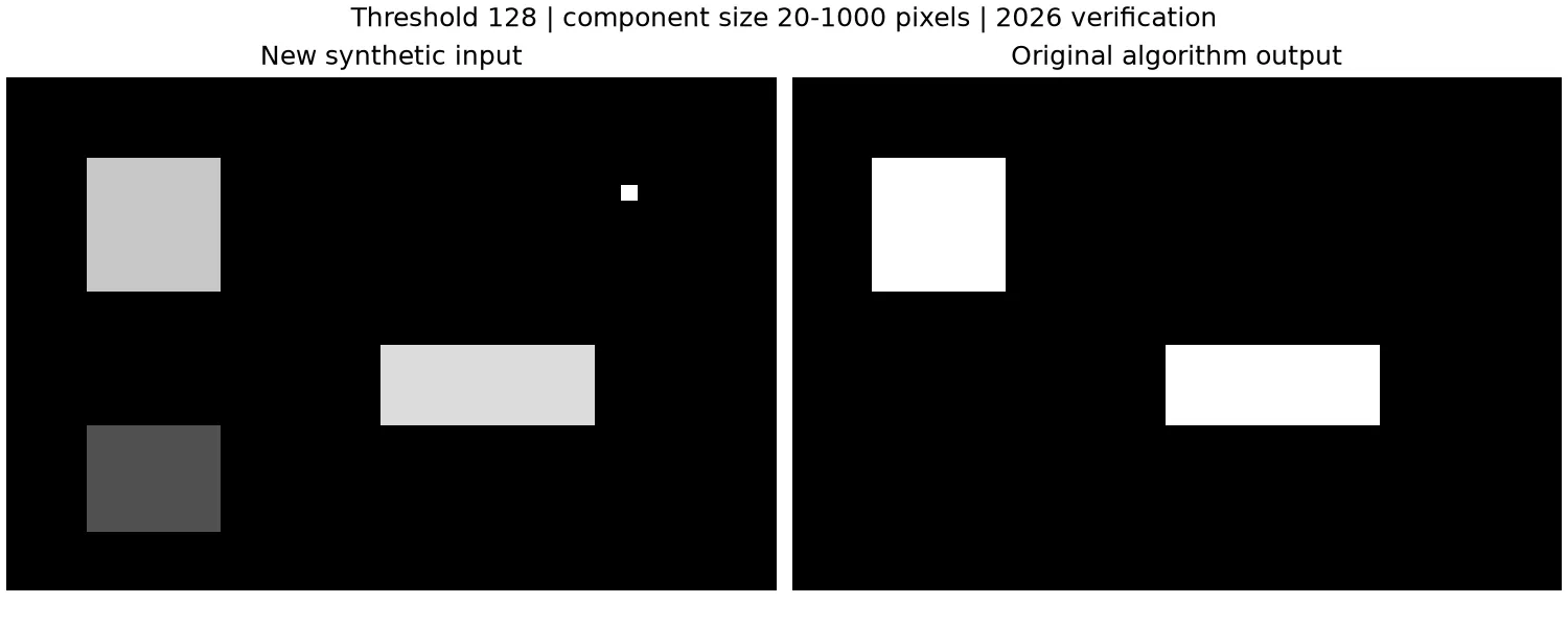 New synthetic input beside the mask produced by the original connected-component algorithm